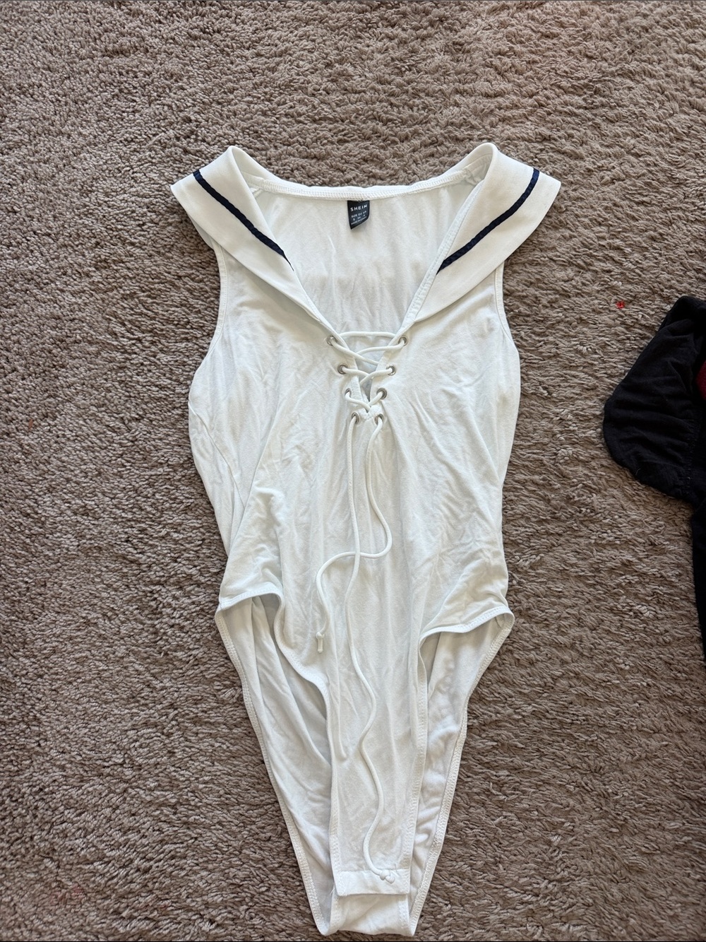 SHEIN White Lace-Up Sailor Neck Bodysuit